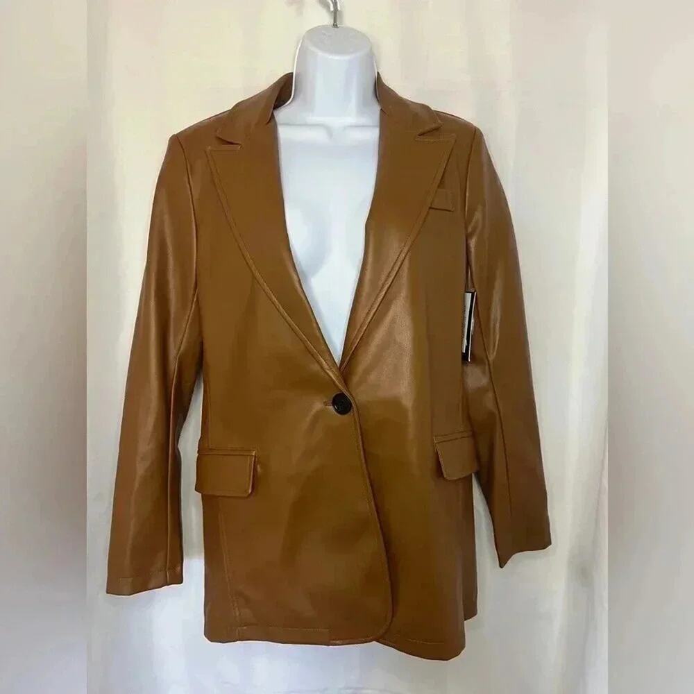 Mo-Ka Women’s Faux Leather Blazer Corp  Core Board Room Mobwife Expresso